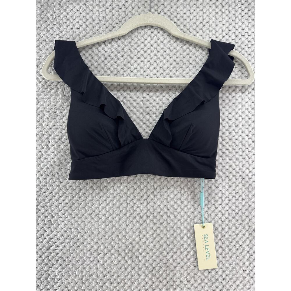 SEA LEVEL Swimwear Essentials Frill Bra Top Women US6 Black Multi Cup Padded New